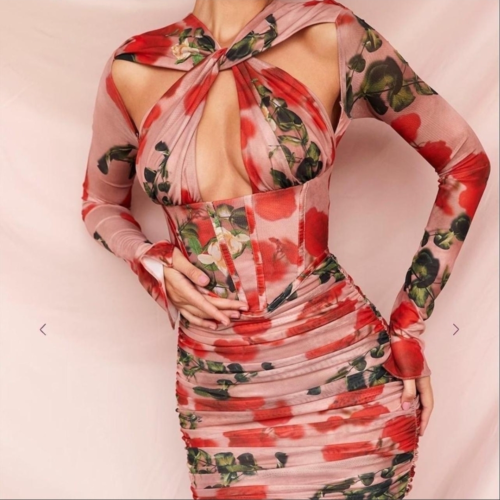 Brand New House of CB Adanna Rose Print Corset Mini Dress in Size XS
